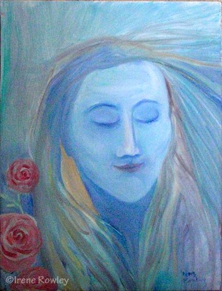 oil painting of lady with closed eyes