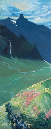 oil painting of Glacial Mountains and waterfall